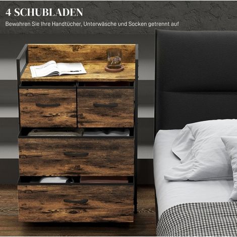 Kommode 60x29x85 cm aus Stoff und Stahl braun, 4 faltbare Schubladen – MEUBLIV (1/5)