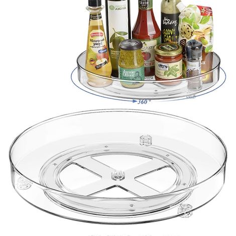 Lot de deux boîtes de rangement tournantes (27 cm + 23,5 cm), plateau tournant pour réfrigérateur, organisateur de cuisine, étagère à épices ronde pour placard de cuisine. (1/5)
