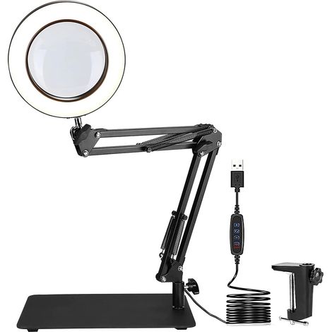 Lampe de bureau loupe Ikodm 72 LED x5, loupe lumière du jour 1500 lumens avec 3 modes de couleur, bras pivotant réglable pour les travaux manuels, la fabrication de bijoux, la couture, la lecture (pli (1/5)