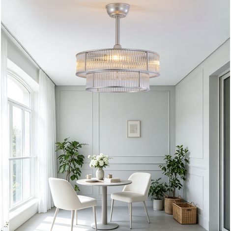 Deckenventilator mit Licht, 6 Geschwindigkeiten, App und Fernbedienung, Silber HAVRYA (1/5)
