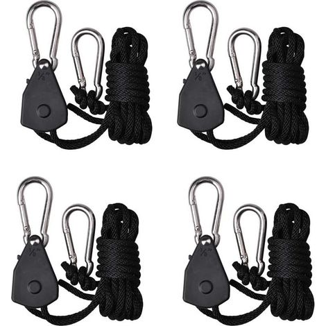 Lot de 4/2 paires de suspensions réglables à cliquet pour lampes de culture de plantes, 2.7 m, avec engrenage interne renforcé (1/5)