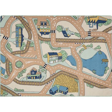 REBEL ROADS TEPPICH Playtime 32 Kleinstadt, rutschfest für Kinder - beige / grün multicolour 95x133 cm