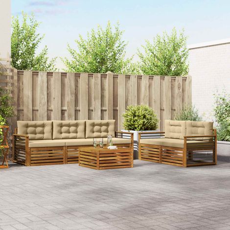 vidaXL Outdoor-Sofagarnitur mit Kissen 6 pcs Natur und Beige (1/5)