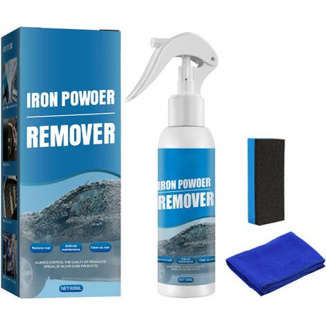 Spray antirouille en poudre pour voiture (100 ml), nettoyant multi-usages pour jantes et peinture, éponge et chiffon inclus. (1/5)