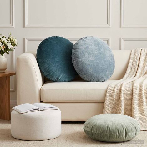 vidaXL Federa 2 pz HEERLEN Azzurro Ø 50 cm Tessuto Chenille (1/5)