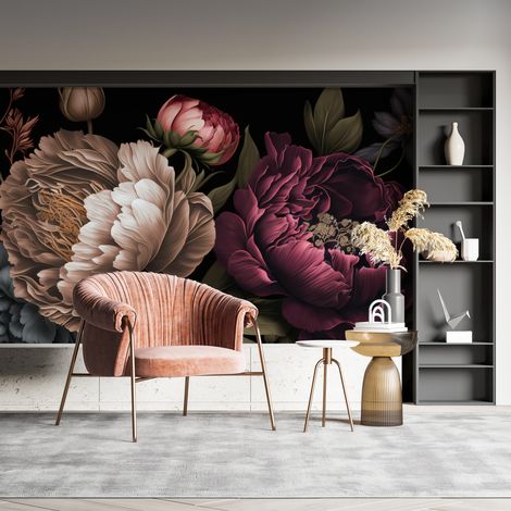 Papier peint fleurs sur fond noir - 150 x 250 cm (1/2)