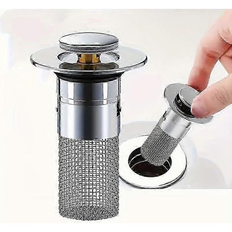 Edelstahl-Waschbeckenstöpsel, Abflusssieb, Pop-Up-Waschbecken-Ablaufstopfen mit Geruchsfilter und integriertem Kern, Home Essential-JXLGV (1/5)