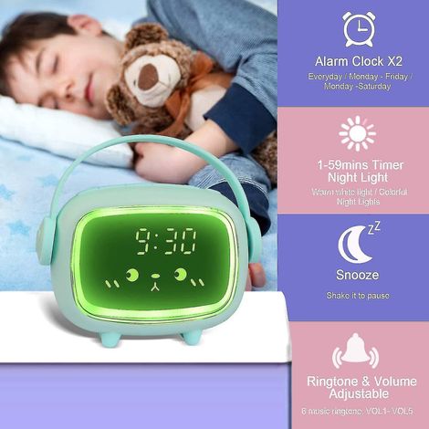 Réveil numérique créatif rechargeable pour enfants, veilleuse LED multifonction, avec veilleuse intégrée.