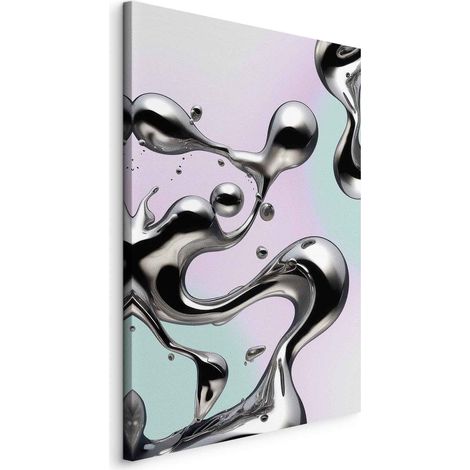 Peinture - Fluidités métalliques - formes argentées abstraites sur fond violet menthe (1/3)