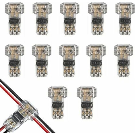 12Pcs Connecteurs de Cable en T, 12V Etanches Connecteur de Fil Electrique à 2 Broches Connecteur Basse Tension pour Connexion Electrique Temporaire / Audio / Vidéo / Eclairage (1/5)