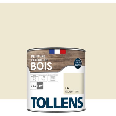 Peinture extérieure bois 2 en 1 - Ultra Résistante et économique - TOLLENS - Satin - Lin RAL 1013 - 0,5L = 7m²