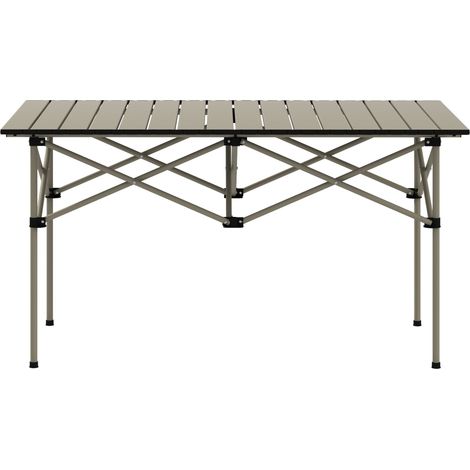 Table camping pliante 2 personnes aluminium plateau enroulable 95x55 cm kaki