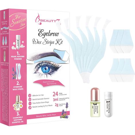 Bandes de Cire Froide Sourcils Dépilatoire Visage,- Peaux Sensible - 24 Bandes de Cire Prédécoupées avec Poudre de Perle 2g et Huiles Essentielles Apaisantes 3g (1/5)