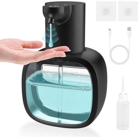 Dispensador automático de jabón USB-C - Accesorio de baño - Montaje en pared - 500 ml - Dispensador de jabón eléctrico con sensor - Ajustable - Negro - Crezuo (1/4)