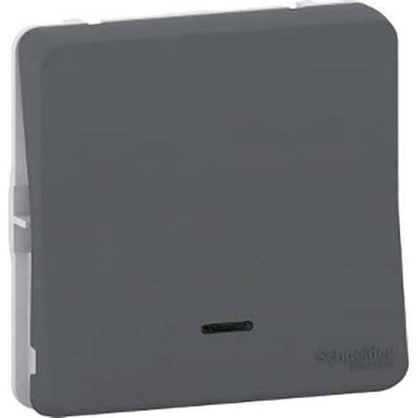 Pulsante grigio MUREVA con LED, IP55, 10 A e 250 V AC, per uso interno/esterno.