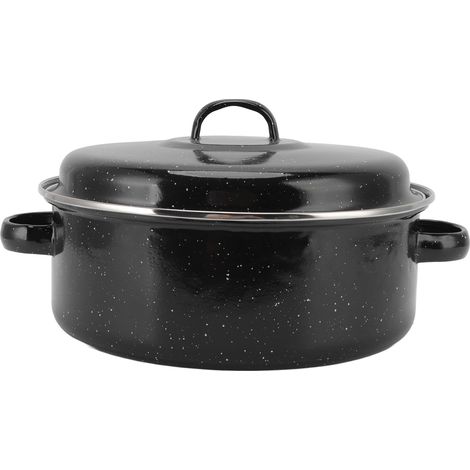 Poêle à Rôtir 26cm Noir Finition Mouchetée, Couvercle en Fonte, Antiadhésive pour Grillades, Patates Douces et Marrons