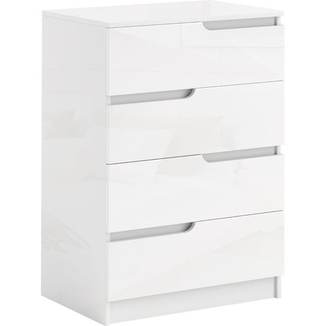 Commode / Armoire moderne, 4 tiroirs, en bois, protection anti-basculement, patins de protection, blanc