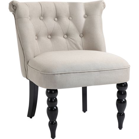 Sillón vintage tapizado en lino beige con estructura de madera 67 x 67 x 78 cm HOMVRA (1/5)