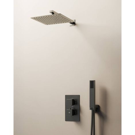 Conj. Empotr. Termostático Orion Titanio + Rociador Pared - GME