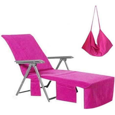 Housse De Chaise Longue - Microfibre Absorbante - Pour Plage Piscine Jardin Terrasse - Avec Poche Latérale Et Cordon Antidérapant - 1 Pièce