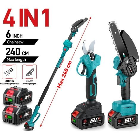 Sega e Forbici Elettriche ONEVAN Brushless 4-in-1 da 6 Pollici per Potatura Rami Alti con Asta Telescopica, Utensile Elettrico Compatibile con Batteria Makita, Con 2 batterie
