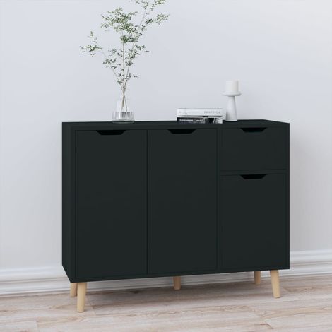 Buffet Bahut Meuble de rangement Commode Noir 90x30x72 cm Aggloméré 26762 (1/5)