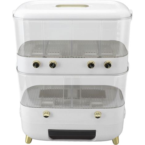 Distributeur de riz, seau à céréales hermétique, boîte de rangement transparente multi-céréales pour la maison, 6 compartiments, blanc (1/5)