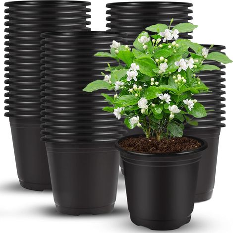 Lot de 150 pots en plastique noir pour semis et plantes, pots de démarrage de 10 cm (1/5)