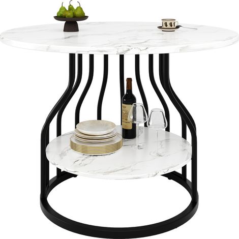 CHICFURN Tavolo da pranzo rotondo 80x80x76 cm in MDF nero effetto marmo con ripiano (1/5)