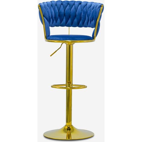 Hocker verstellbar aus goldfarbenem Metall und gewebtem Samt Macaron - Blau