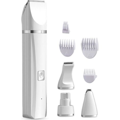 Toelettatore per animali domestici senza fili 4 in 1 per pelo folto: design silenzioso, dotato di 7 accessori e testina per lima per unghie a forma di diamante. (1/5)