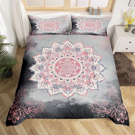 Parure de lit de 2 pièces - Motif mandala géométrique - Style bohème - Housse de couette de 135 x 200 cm - Pour chambre à coucher - Avec fermeture éclair (1/5)
