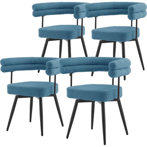 ML-Design Set di 4 Sedie da Sala da Pranzo Girevoli a 360° in Tessuto Teddy Blu, Poltrone da Soggiorno con Braccioli e Schienale Imbottito, Sedili Moderni Ergonomici con Gambe in Metallo per Ufficio