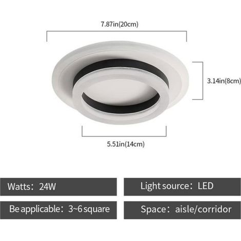 Plafonnier LED rond, design moderne, 20W, en acrylique et métal, température de couleur 3000K, convient aux salles de bains, chambr (1/5)