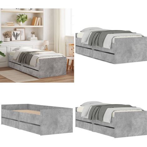 Cadre de lit sans matelas gris béton 75x190 cm - Cadre De Lit - Lit Double - Lit Design - Lit Avec Tiroirs - Meuble Rangement - Home & Living (1/5)