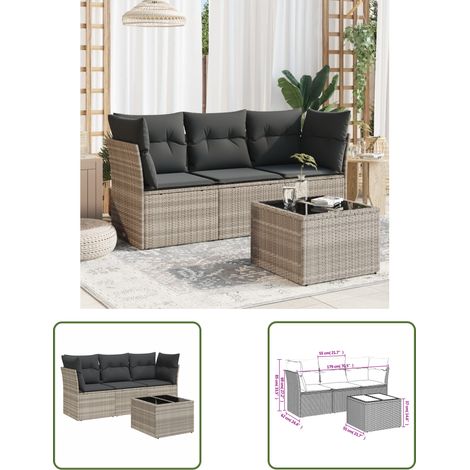 vidaXL 4-tlg. Garten-Sofagarnitur mit Kissen Hellgrau Poly Rattan (1/3)