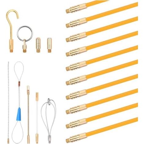 Tire fil Electriques, 10/15 Pièces Tire Fil de Cable Fibre de Verre Tiges de Cable en Fibre de Verre avec Crochet et illet Kit Installation pour Cable 4 mm de Diamètre (50cm4mm10pcs) (1/5)