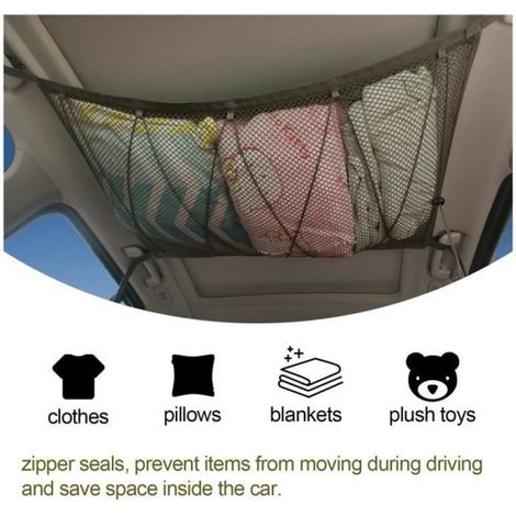 Filet de Rangement pour Voiture, Sac pour Toit de Voiture avec Fermeture Éclair,Organisateur Bagage Rangement Filet pour Voiture (1/4)