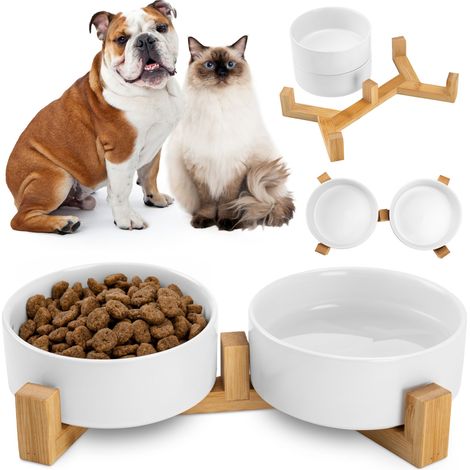 Gamelles pour chien en céramique 400 ml, lot de 2 JAX blanches (1/5)