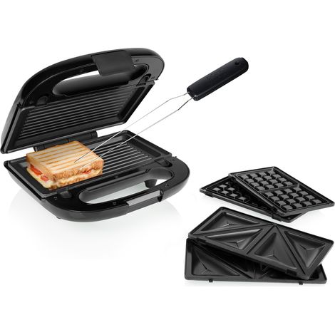 Sandwichmaker 3in1 Wechselplatten, Paninis & Waffeln & Gabel, 750Watt (1/5)
