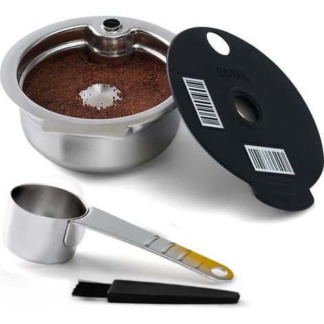 Capsule de café réutilisables compatible avec le machine à café, Dosette Réutilisable en Acier Inoxydable pour Expresso avec Cuillère (1/5)
