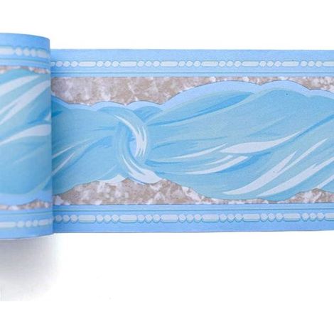 Rotolo di adesivo murale autoadesivo da 10 cm x 10 m. Adatto per camerette, come bordo decorativo per carta da parati, colore blu. (1/4)
