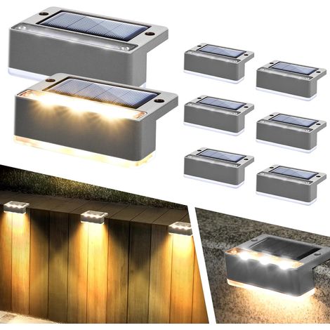 Lot de 16 lampes solaires d'extérieur à 6 LED étanches pour terrasse, escalier, porche, balcon, allée, jardin, cour, patio, piscine, étanchéité IP65 (blanc chaud) (1/5)
