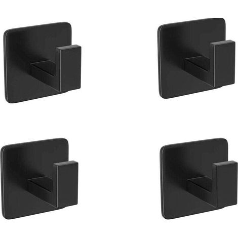 Lot de 4 crochets de porte carrés noirs en métal pour peignoir, crochets muraux en acier inoxydable SUS 304 pour serviette de salle de bain (noir mat)