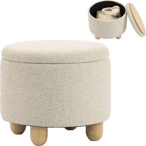 HOMCOM Round Storage Ottoman with Reversible Lid, Beige (1/5)