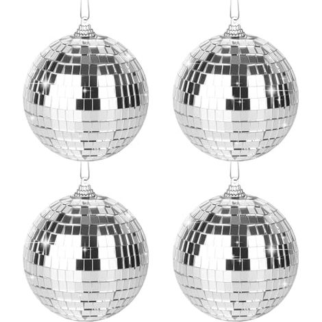 Lot de 4 Boule a Facette, 10 cmBoule Disco, Boules à Facettes, Petite Boule Disco, Convient pour Sapin de Noël, arrière-Plan de Mariage, décoration de Bar, décoration de Maison (Argent) (1/5)