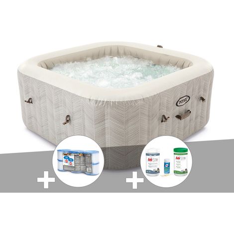 Kit spa gonflable Intex PureSpa Chevron carré Bulles 6 places + 6 filtres + Kit de traitement brome