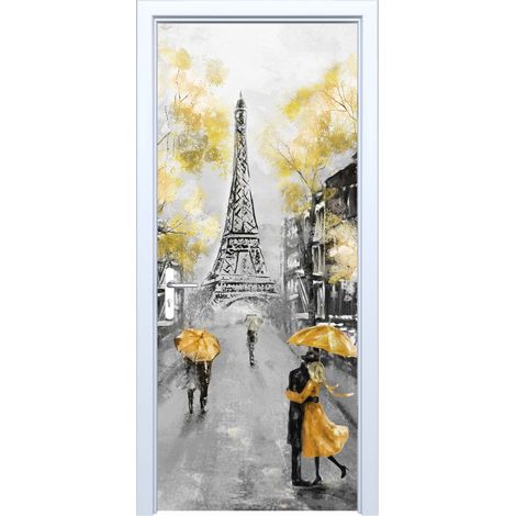 Adhesivo de tela para puerta con imagen de la Torre Eiffel 487PD