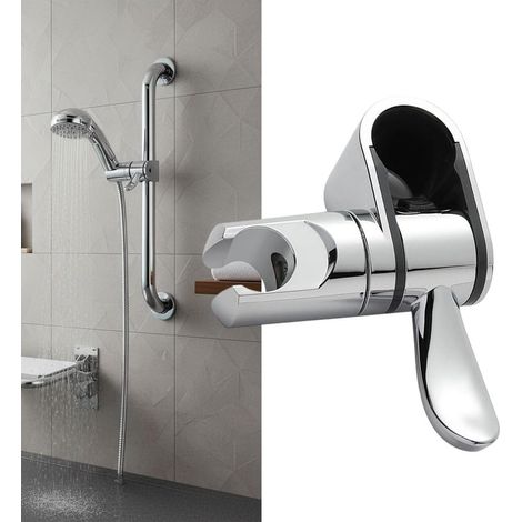 Support de pommeau de douche réglable, support rotatif à 360° pour barres de sécurité de 32 mm, installation sans perçage avec patins anti-rayures, finition chromée ABS pour les seniors et (1/5)