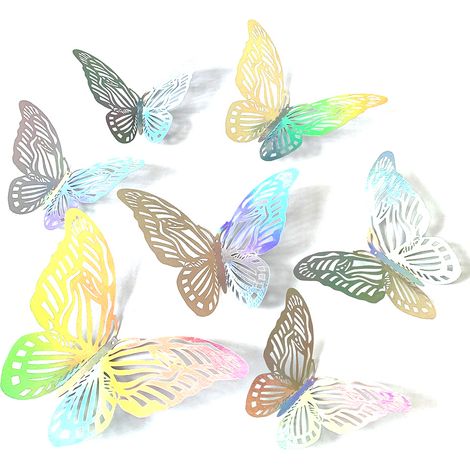 Autocollant Papillon 3D - Décor Murale Papillon Creux en Papier Métallique Argenté - Pour Fenêtre Mur Porte Bureau Salon Chambre - 72 Pièces (1/5)